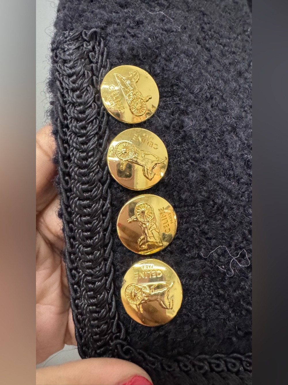 Celine Black Chasseur Tweed Jacket Gold Hardware Women Size Small Luxury Chic - Picture 2 of 8